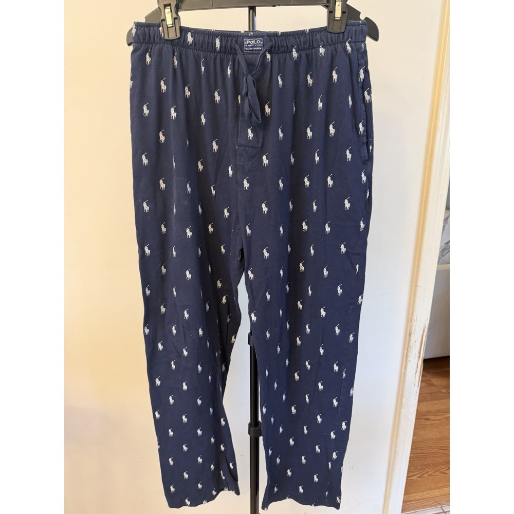 Polo Ralph Lauren Mens Navy Blue AOP Pony Print Pajama Pants Medium Sleepwear
